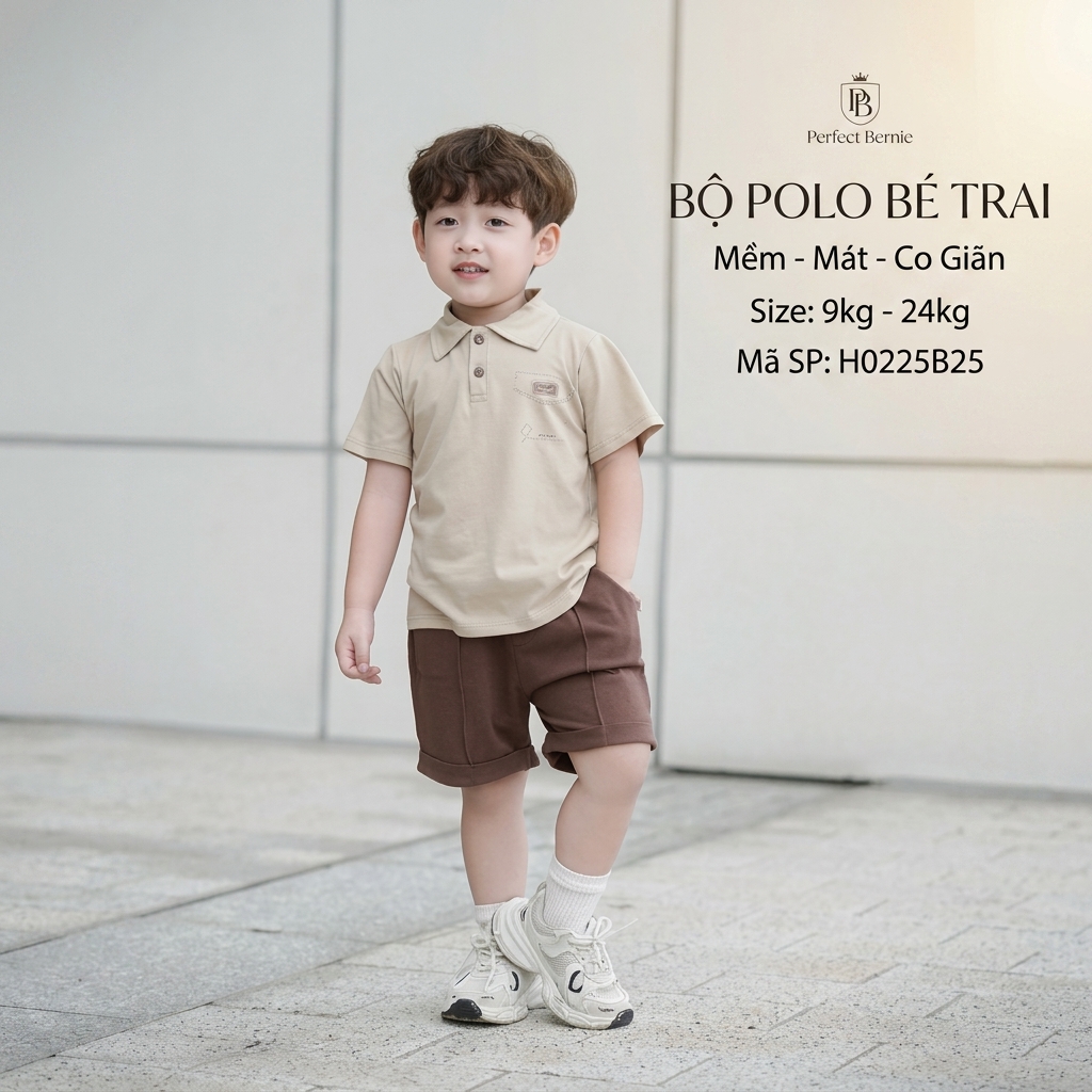 Bộ Hè Cho Bé Trai Perfect Bernie – Áo Polo Cotton Mềm, Co Giãn Thoải Mái